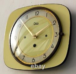 Vintage 23cm Odo Wall Clock French Yellow Formica Retro Mid Century Atomic