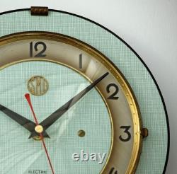 Vintage 23cm SMI Wall Clock French Formica Retro Mid Century Atomic Wooden