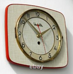 Vintage 23cm Vedette Wall Clock French Formica Retro Mid Century Atomic Wooden