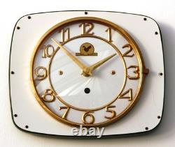 Vintage 24cm French Wall Clock Super Quinze Formica Retro Mid Century White