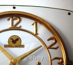 Vintage 24cm French Wall Clock Super Quinze Formica Retro Mid Century White