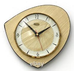 Vintage 25cm Carrez Wall Clock Wooden French Formica Retro Mid Century Atomic