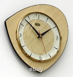 Vintage 25cm Carrez Wall Clock Wooden French Formica Retro Mid Century Atomic