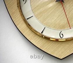 Vintage 25cm Carrez Wall Clock Wooden French Formica Retro Mid Century Atomic