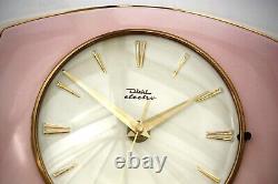 Vintage 25cm Diehl Wall Clock Ceramic Retro Atomic Mid Century Pink German