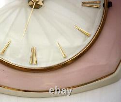 Vintage 25cm Diehl Wall Clock Ceramic Retro Atomic Mid Century Pink German