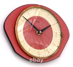 Vintage 25cm French Wall Clock FFR Red Formica Retro Mid Century Atomic Gift