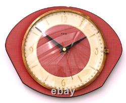 Vintage 25cm French Wall Clock FFR Red Formica Retro Mid Century Atomic Gift