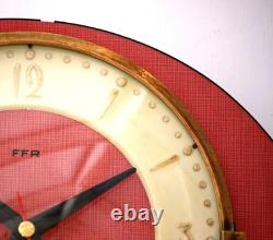 Vintage 25cm French Wall Clock FFR Red Formica Retro Mid Century Atomic Gift