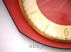 Vintage 25cm French Wall Clock FFR Red Formica Retro Mid Century Atomic Gift