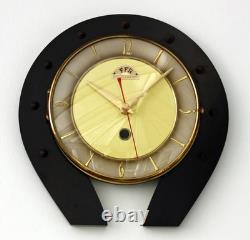 Vintage 25cm Lucky Horseshoe Wall Clock FFR French Yellow Retro Mid Century