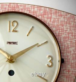 Vintage 25cm Peter Wall Clock Ceramic Retro Atomic Mid Century Pink German
