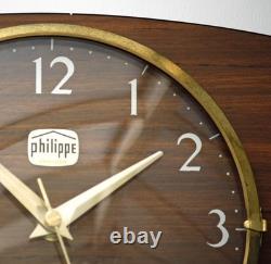 Vintage 25cm Philippe Wall Clock French Formica Retro Mid Century Style Wooden