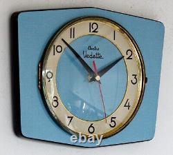 Vintage 25cm Vedette Formica Wall Clock French Retro Mid Century Atomic Wooden