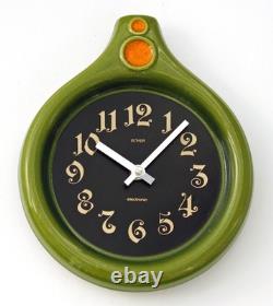 Vintage 26cm Anker Wall Clock Ceramic Retro Mid Century Green Fat Lava German