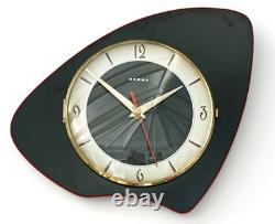 Vintage 27cm Beroz Wall Clock Black French Formica Retro Mid Century Atomic