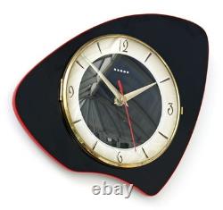 Vintage 27cm Beroz Wall Clock Black French Formica Retro Mid Century Atomic