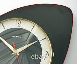Vintage 27cm Beroz Wall Clock Black French Formica Retro Mid Century Atomic