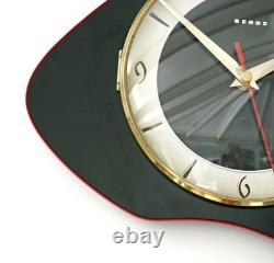 Vintage 27cm Beroz Wall Clock Black French Formica Retro Mid Century Atomic