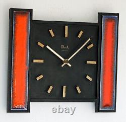 Vintage 28cm Flash Wall Clock French Retro Mid Century Fat Lava Ceramic Metal