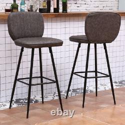 Vintage 2x Bar Stools Breakfast Chairs Dining Chair High Legs Kitchen Dark Grey