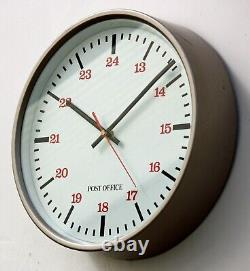 Vintage 30cm Post Office Wall Clock Industrial White 1980s Metal Factory Clock