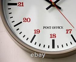 Vintage 30cm Post Office Wall Clock Industrial White 1980s Metal Factory Clock