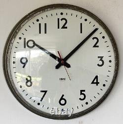 Vintage 33cm IBM Wall Clock Retro Industrial White 1970s Metal Factory Clock