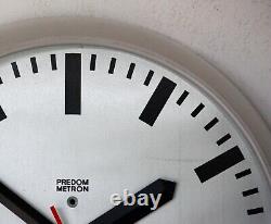 Vintage 35cm Industrial Wall Clock Predom Metron Mid Century Factory Grey