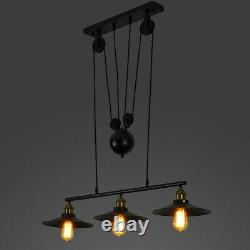 Vintage 3 Lights Bar Retro Pendant Hanging Ceiling Light Retractable Pulley Lamp