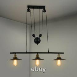 Vintage 3 Lights Bar Retro Pendant Hanging Ceiling Light Retractable Pulley Lamp