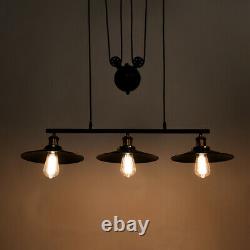 Vintage 3 Lights Bar Retro Pendant Hanging Ceiling Light Retractable Pulley Lamp
