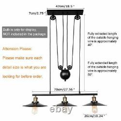 Vintage 3 Lights Bar Retro Pendant Hanging Ceiling Light Retractable Pulley Lamp