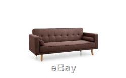 Vintage 3 Seater Sofa Retro Fabric Couch Scandinavian Room Furniture Wooden Legs