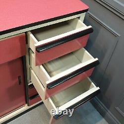 Vintage 50s Red Formica Kitchen Sideboard Unit Drawers Cupboard Atomic Retro
