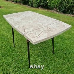 Vintage 60's Brown Formica Wood Dropleaf Kitchen Dining Table Mid-Century Retro