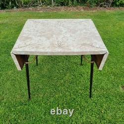 Vintage 60's Brown Formica Wood Dropleaf Kitchen Dining Table Mid-Century Retro