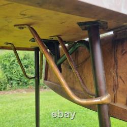 Vintage 60's Brown Formica Wood Dropleaf Kitchen Dining Table Mid-Century Retro