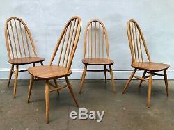 Vintage 60's Ercol 4 x Blonde Windor Dining Chairs. Retro Danish. DELIVERY