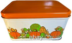 Vintage 70s Mushroom Tin Bread Box Bin Burnt Orange Green Retro Kitchen Storage