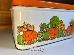 Vintage 70s Mushroom Tin Bread Box Bin Burnt Orange Green Retro Kitchen Storage