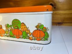 Vintage 70s Mushroom Tin Bread Box Bin Burnt Orange Green Retro Kitchen Storage
