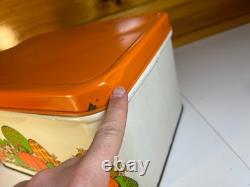 Vintage 70s Mushroom Tin Bread Box Bin Burnt Orange Green Retro Kitchen Storage