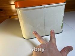 Vintage 70s Mushroom Tin Bread Box Bin Burnt Orange Green Retro Kitchen Storage