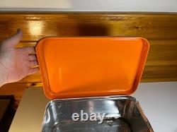 Vintage 70s Mushroom Tin Bread Box Bin Burnt Orange Green Retro Kitchen Storage