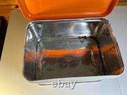 Vintage 70s Mushroom Tin Bread Box Bin Burnt Orange Green Retro Kitchen Storage