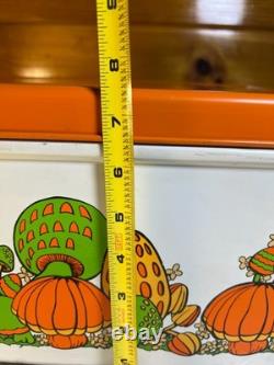 Vintage 70s Mushroom Tin Bread Box Bin Burnt Orange Green Retro Kitchen Storage