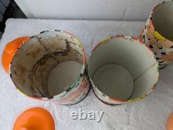 Vintage 70s Retro Lincoln Beautyware Tin Canister Set Daisy Polkadot Kitchen Set