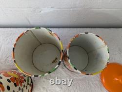 Vintage 70s Retro Lincoln Beautyware Tin Canister Set Daisy Polkadot Kitchen Set