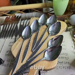 Vintage 70s Viners Japan Mosaic Cutlery Set X 50 Forks Knives Spoons Retro RARE